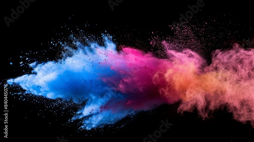 Launched colorful powder  isolated on black background.