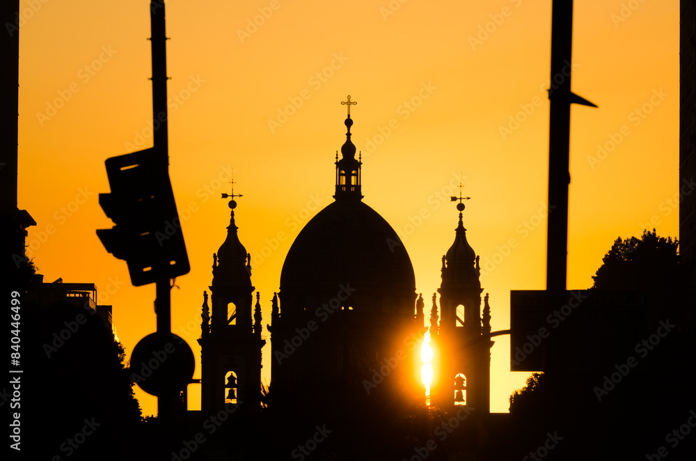 Fototapeta premium Silhouette of Candelaria Church in Rio de Janeiro on Sunrise