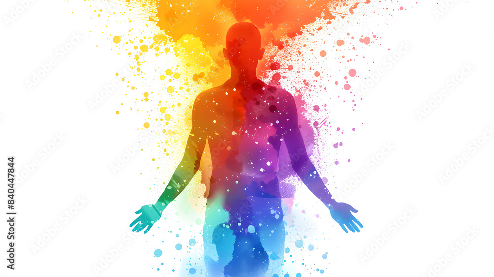 Colorful silhouette of a person on white background. Pride month illustration for LGBTQIA banner. Colorful silhouette of a person on white background. Pride month illustration for LGBTQIA banner.