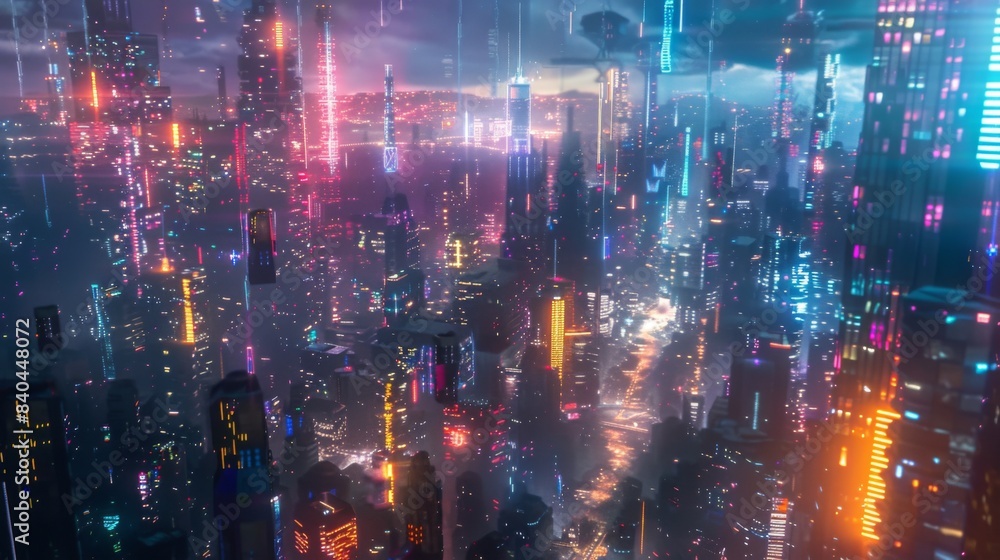 Fototapeta premium Metaverse city and cyberpunk concept, 3d render