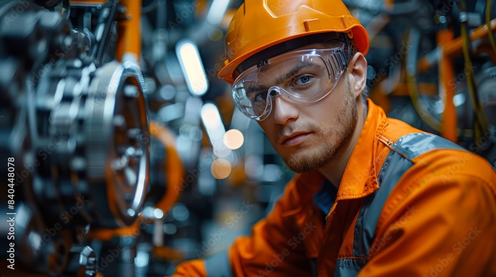 Industrial engineer using augmented reality glasses to inspect machinery, showcasing cutting-edge technology in industry. Industrial engineer using augmented reality glasses to inspect machinery, showcasing cutting-edge technology in industry.