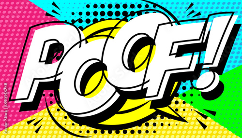 Poof pop art style color dotted background, reminiscent of classic comic book exclamations