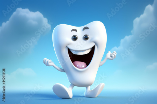 Meet our cheerful tooth cartoon character with a beautiful face, spreading happiness and promoting dental health