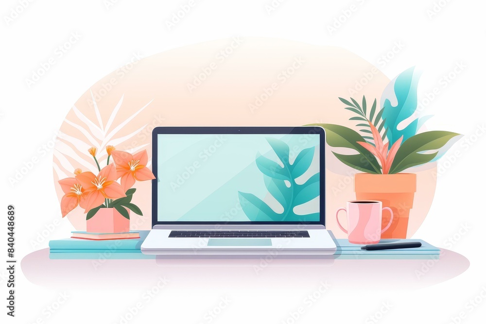 Vibrant vector illustration of a person working at their desk in a home office, featuring a colorful and minimalistic style. Vibrant vector illustration of a person working at their desk in a home office, featuring a colorful and minimalistic style.