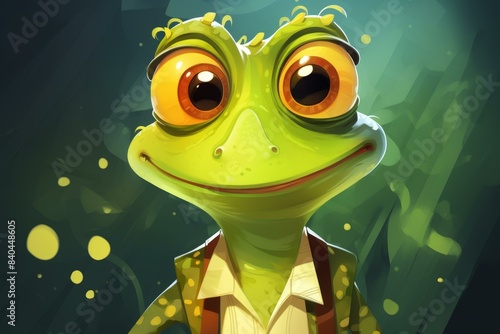 Charming cartoon frog person illustration with beautiful features.