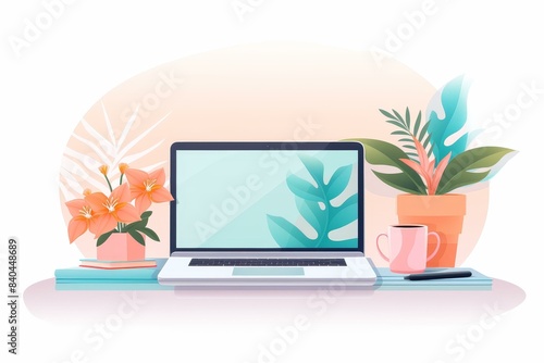 Vibrant vector illustration of a person working at their desk in a home office  featuring a colorful and minimalistic style.