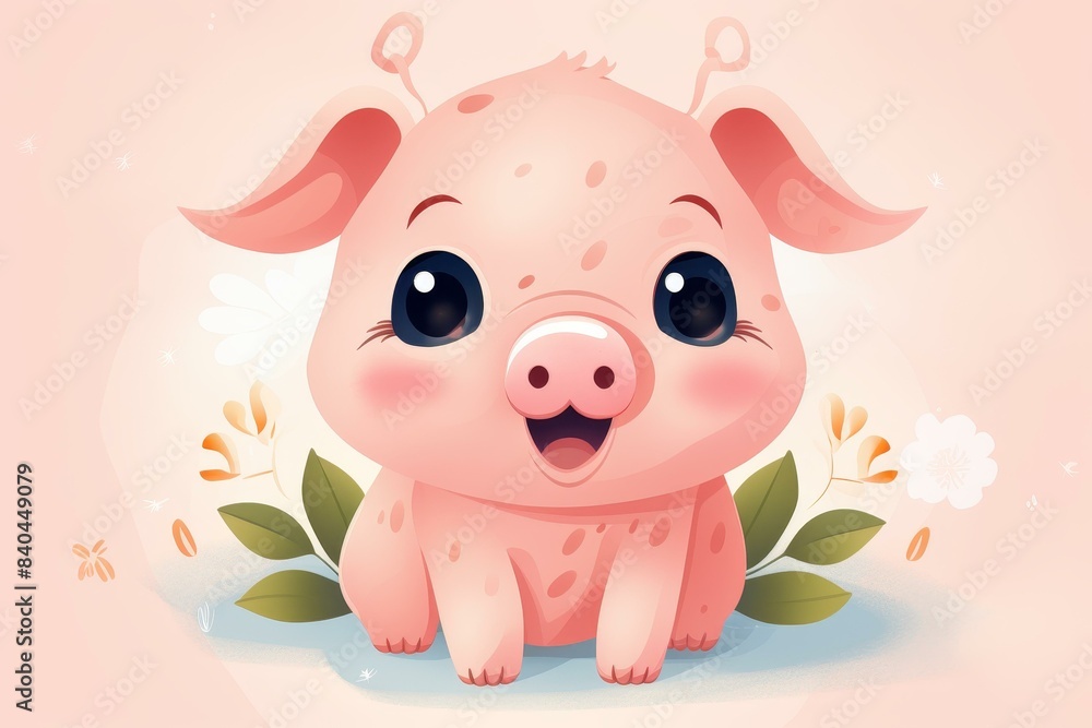 Adorable pig cartoon clipart for nursery decor, childrens books, and party decorations. Original illustration on isolated background. Adorable pig cartoon clipart for nursery decor, childrens books, and party decorations. Original illustration on isolated background.