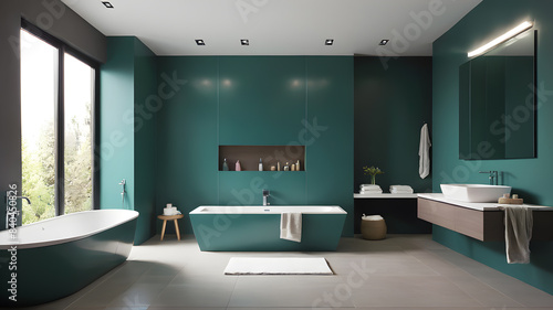 Interior modern colored bathroom  Minimalism Generative AI