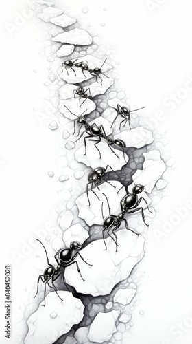 Ant trail pheromones flat design side view colony water color black and white photo