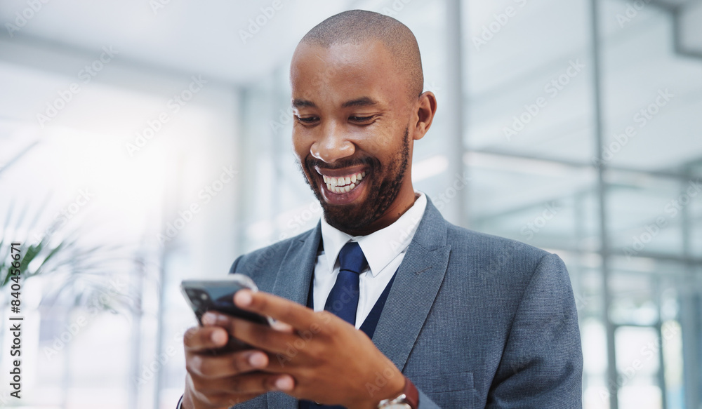 Businessman, smile and browsing smartphone in office for communication on social media with texting. Happy, funny and laugh with online comedy video for humor in workplace with joke in Germany. Businessman, smile and browsing smartphone in office for communication on social media with texting. Happy, funny and laugh with online comedy video for humor in workplace with joke in Germany.