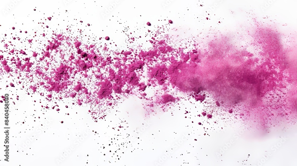 Obraz premium Pink powder exploding against a white background, creating a dynamic and vibrant cloud of particles. Abstract, colorful, artistic.