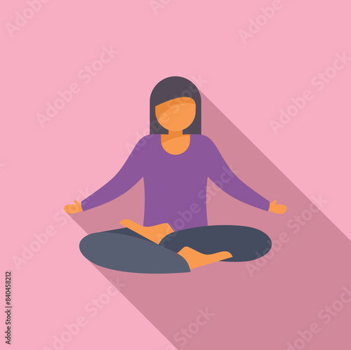Minimalist flat design illustration of a woman in lotus pose meditating for mindfulness. Relaxation
