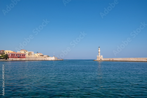 Venetian harbor and lighthouse in Chania. Crete, Greece