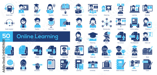 Online Learning Icon Collection Glyph Color Style