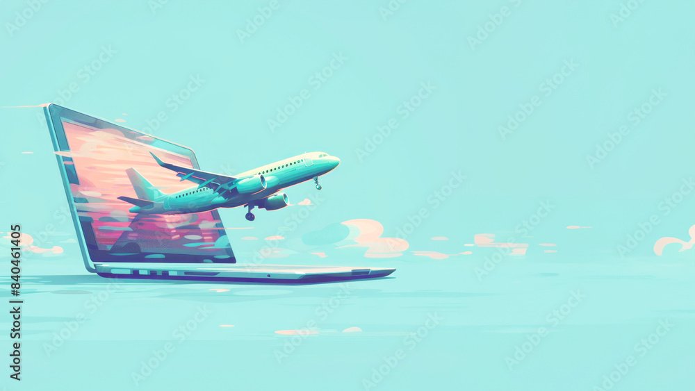 Fototapeta premium Airplane outgoing of laptop screen with space for text