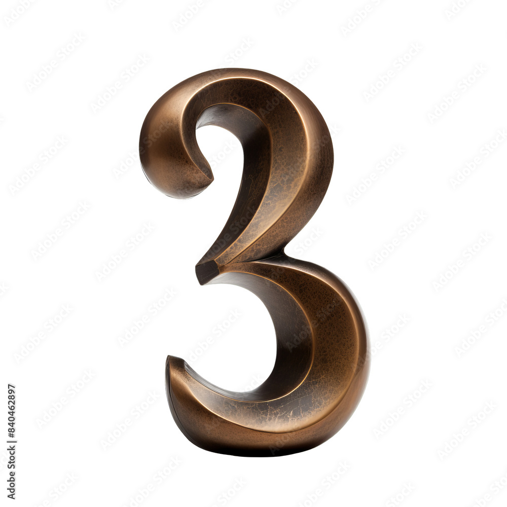 3D illustration of bronze number 3 with clipping path.on cut-out white background, transparent PNG cutout cliparts 3D illustration of bronze number 3 with clipping path.on cut-out white background, transparent PNG cutout cliparts