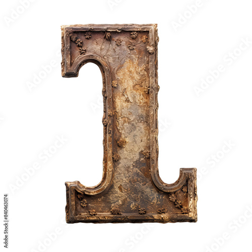 3D illustration of rusty metal letter Lon cut-out white background, transparent PNG cutout cliparts photo