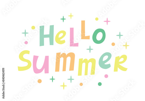 Hello summer calligraphy. Morden fun hand drawn writing, vector illustration