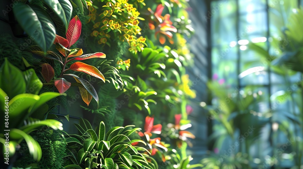 Fototapeta premium Indoor Vertical Garden A 3D representation of an indoor living wall filled with vibrant houseplants