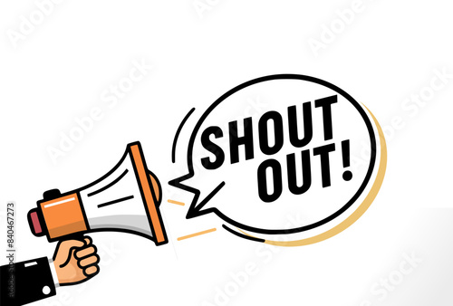 shoutout with a megaphone against white background. vector solid fill colorful illustration