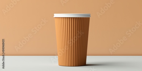Textured Disposable Cup With White Lid. Biodegradable Takeaway Coffee Cup. Generative AI