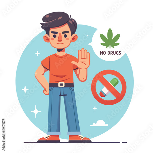 Cartoon of a man campaigning for No Drugs