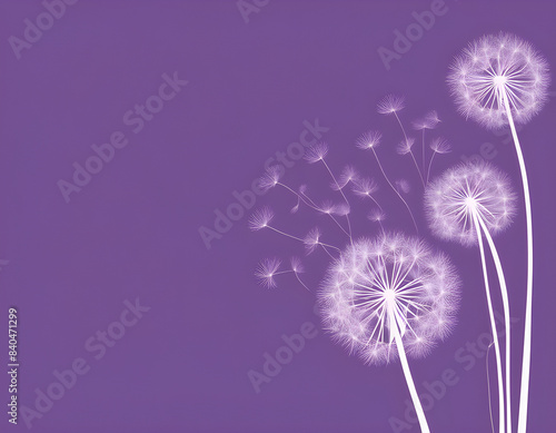 Elegant dandelion on a solid purple background  designed with blank text space