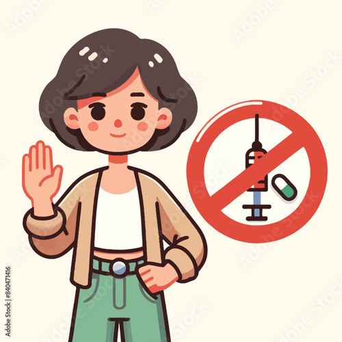 Cartoon of a woman saying no to drugs