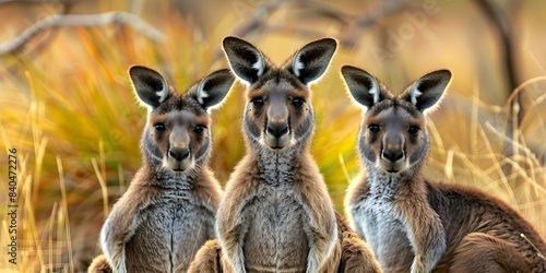 Kangaroo Herds in the Australian Outback. Concept Wildlife Photography, Outback Exploration, Australian Fauna, Conservation Efforts, Unique Ecosystems photo