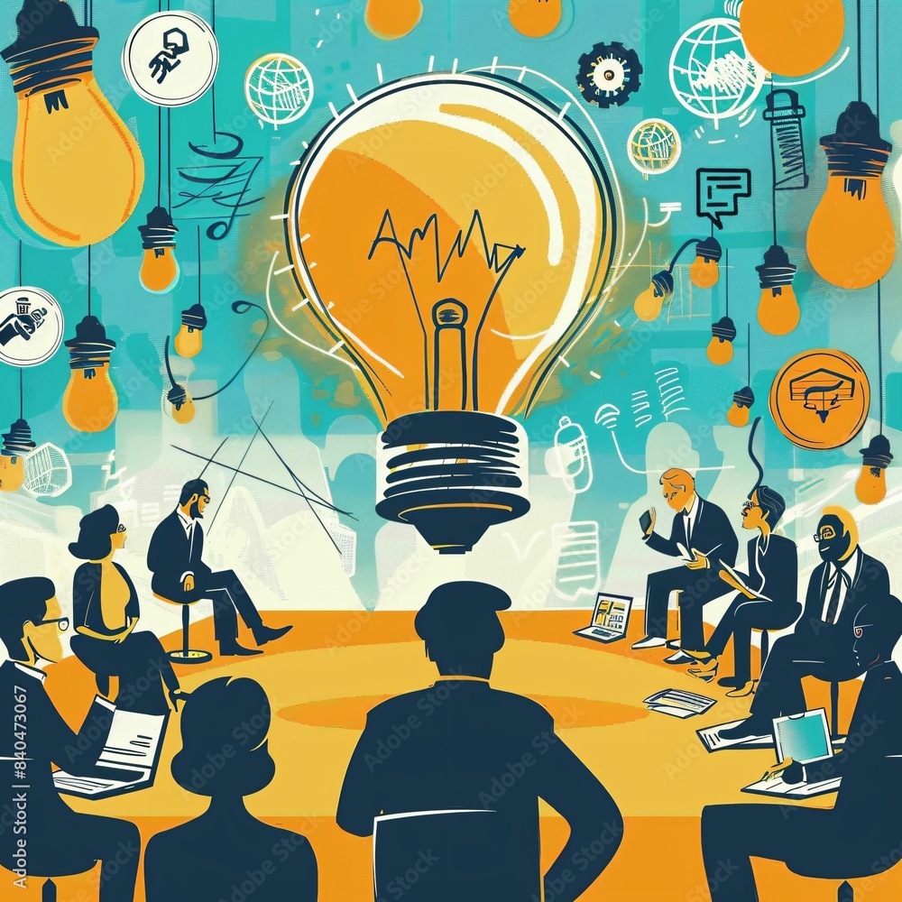 Brainstorming Session with Idea Bulb Brainstorming Session with Idea Bulb
