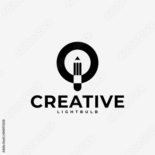 CREATIVE LIGHT BULB PENCIL PEN LOGO ICON ILLUSTRATION