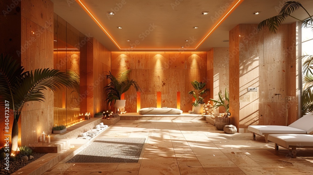 Interior of a spa with a luxurious relaxing atmosphere Interior of a spa with a luxurious relaxing atmosphere