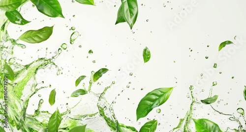 Green tea water splash white shot in the  