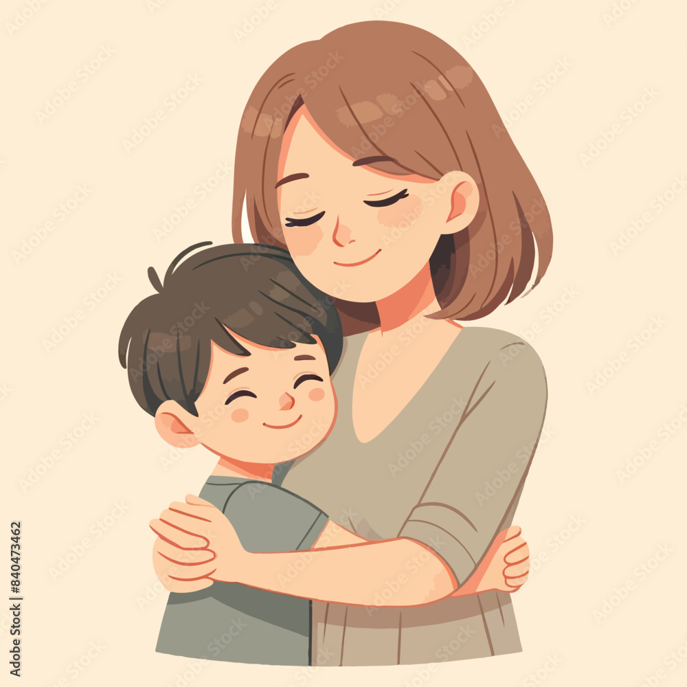illustration of a mother hugging her son with love illustration of a mother hugging her son with love