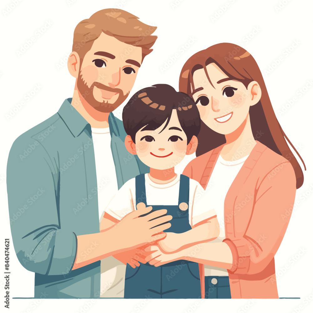 illustration of a father and mother hugging their son with love