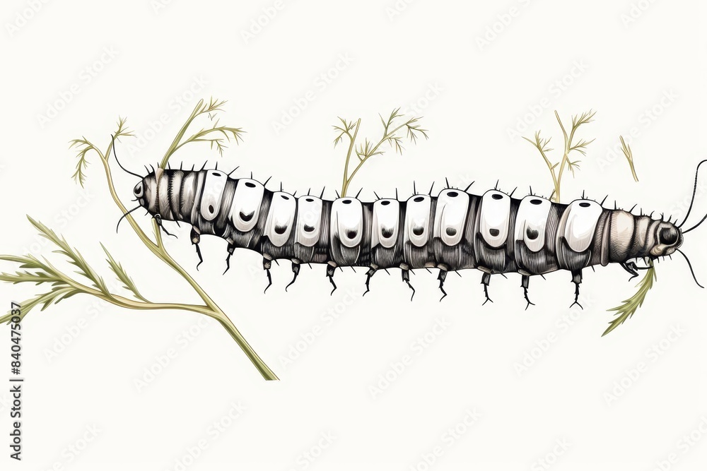 Butterfly larva flat design side view metamorphosis water color black and white Butterfly larva flat design side view metamorphosis water color black and white