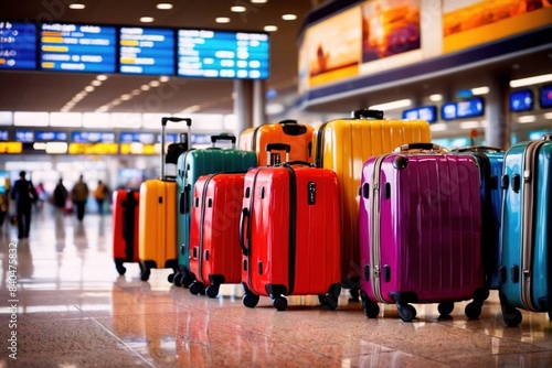 Bright colorful suitcases travel bags for vacation holiday in airport