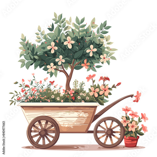 vector plants near a wooden cart .Generative AI