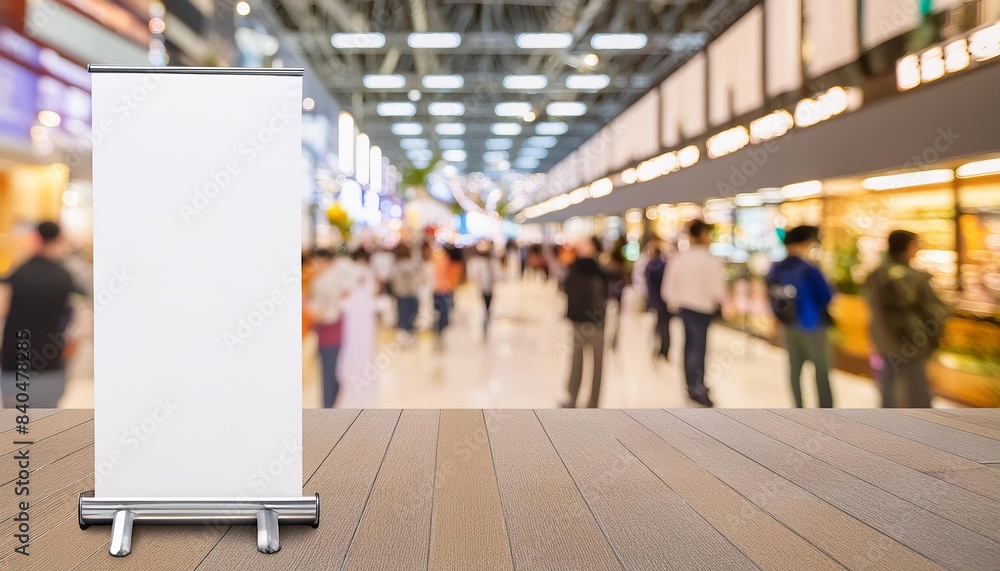 Blank digital advertisement board in the foreground of a busy shopping mall, ready for customizable content, surrounded by shoppers and stores in a lively environment. Blank digital advertisement board in the foreground of a busy shopping mall, ready for customizable content, surrounded by shoppers and stores in a lively environment.