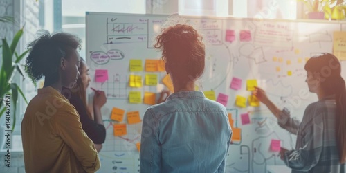 Professional Team Collaborating in Front of Whiteboard