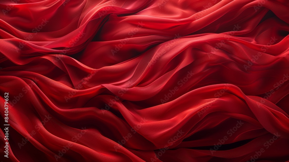 Fototapeta premium Waves of flowing red silk creating abstract patterns