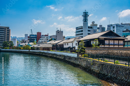 Colonial buildings in Dejima, a man made island in the port of Nagasaki, Kyushu photo