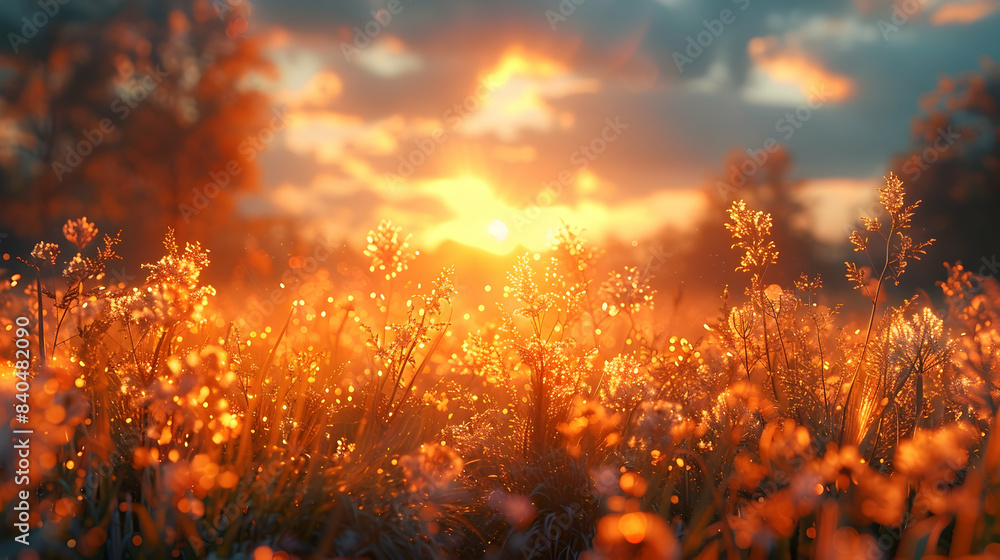 An ultra HD view of a nature savannah at sunrise, the light casting long shadows and creating a golden glow among the grasses An ultra HD view of a nature savannah at sunrise, the light casting long shadows and creating a golden glow among the grasses