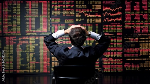 forex and stocks market trading stress and risk - crazy stressed and desperate amateur trader man and investor blowing money out of losing trade in wrong investment feeling upset