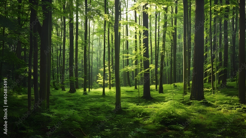 Serene Forest Landscape with Lush Greenery and Tranquil Atmosphere Serene Forest Landscape with Lush Greenery and Tranquil Atmosphere