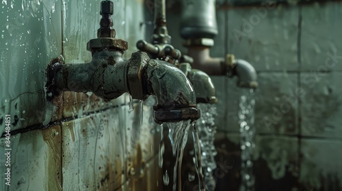 Wallpaper Mural The water pipe in the house is broken and damaged. water erupting from a ruptured pipe, plumbing issues Torontodigital.ca