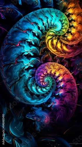 A colorful spiral with a blue and yellow center