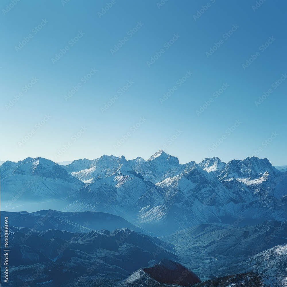 Mountainous Landscape: Snow-Capped Peaks and Clear Blue Sky Mountainous Landscape: Snow-Capped Peaks and Clear Blue Sky