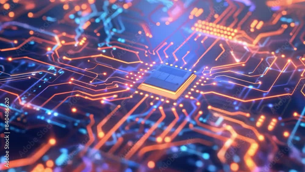 circuit board with energy flow and neon lights abstract technology background animation design - 4k new nice stock video footage AI circuit board with energy flow and neon lights abstract technology background animation design - 4k new nice stock video footage AI