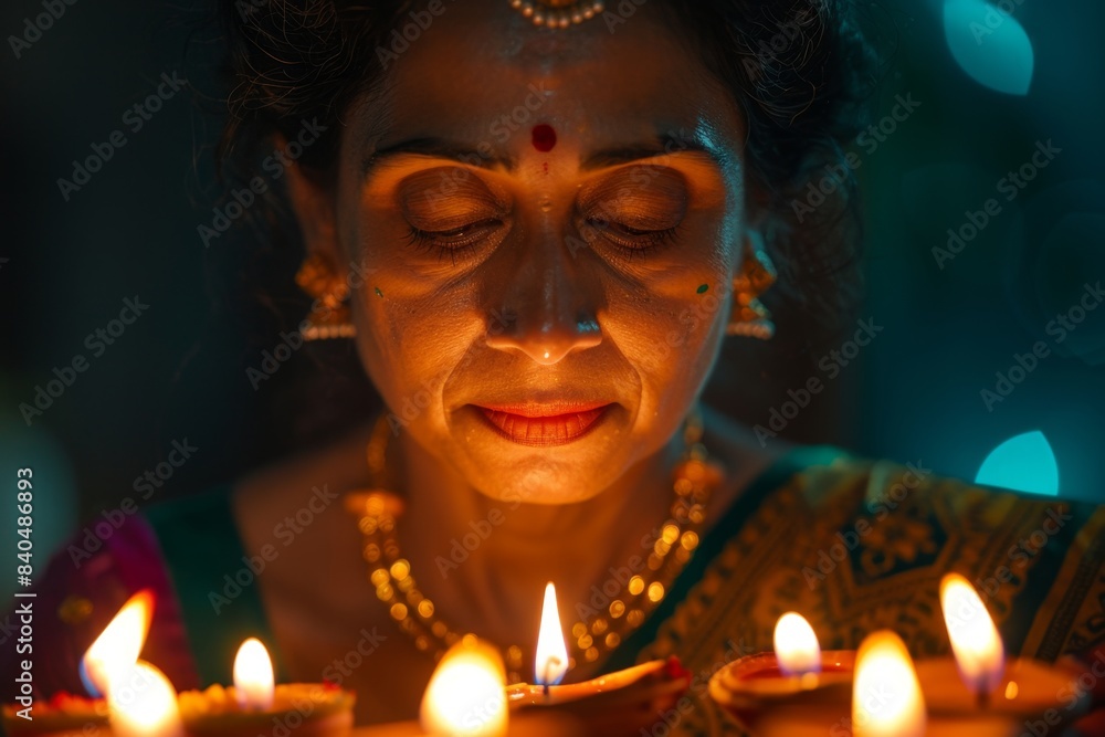 Diwali Tradition: Woman Lighting Oil Lamps
Diwali Tradition: Woman Lighting Oil Lamps